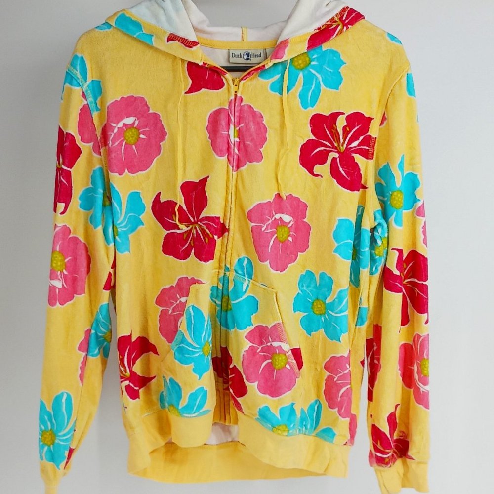 Duckhead Yellow Terrycloth with Flowers Hoodie